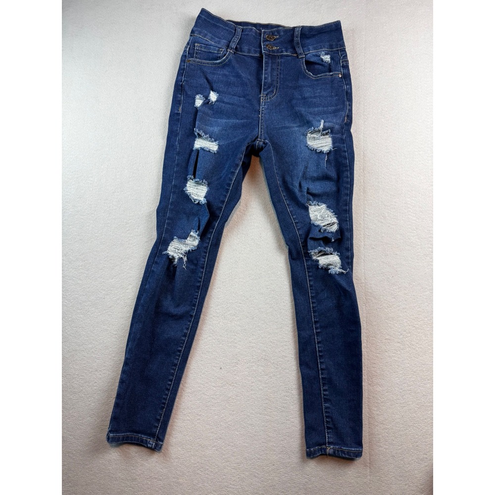 Blue Savvy Womens High Rise Distressed Skinny Jeans Dark Wash Size 9/29